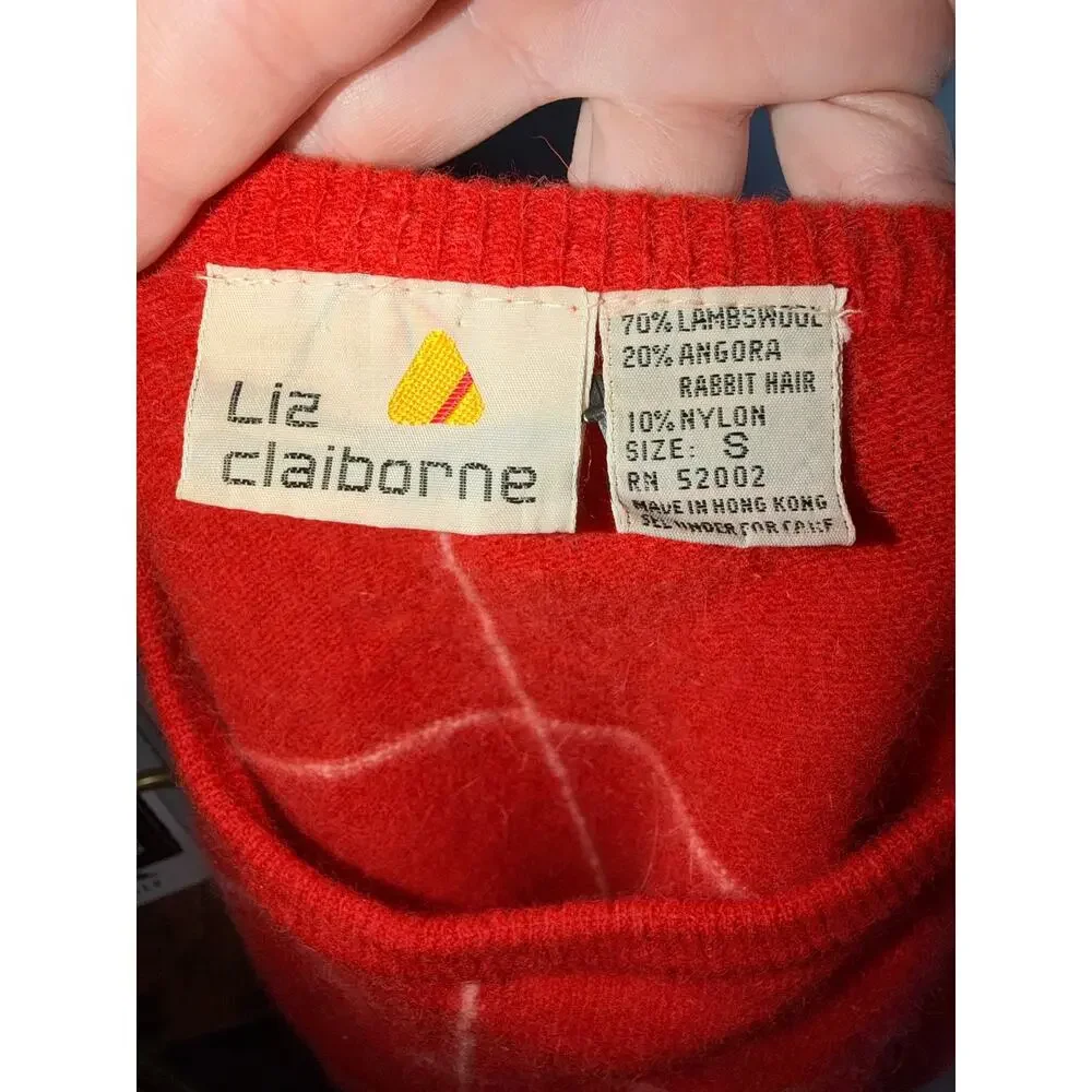 Vintage 80s Liz Claiborne red sweater skirt set Lambswool angora rabbit hair S